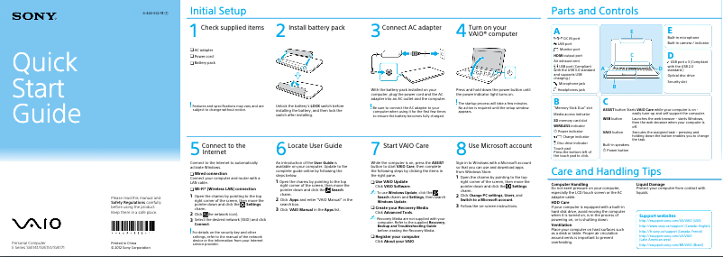 Page n°1 - Guide d'installation Sony Vaio SVE14125CXW