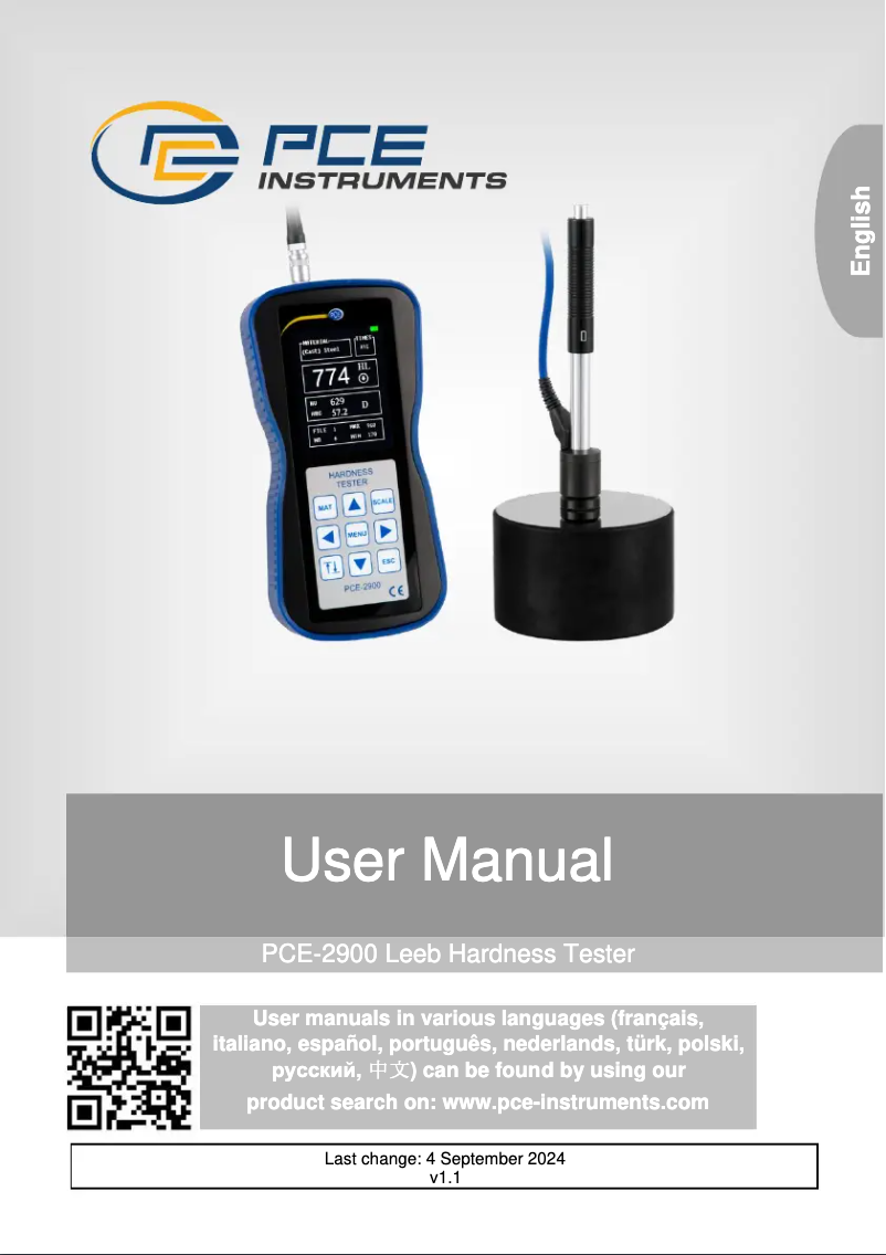 Page 1 de la notice Manuel utilisateur PCE Instruments PCE-2900