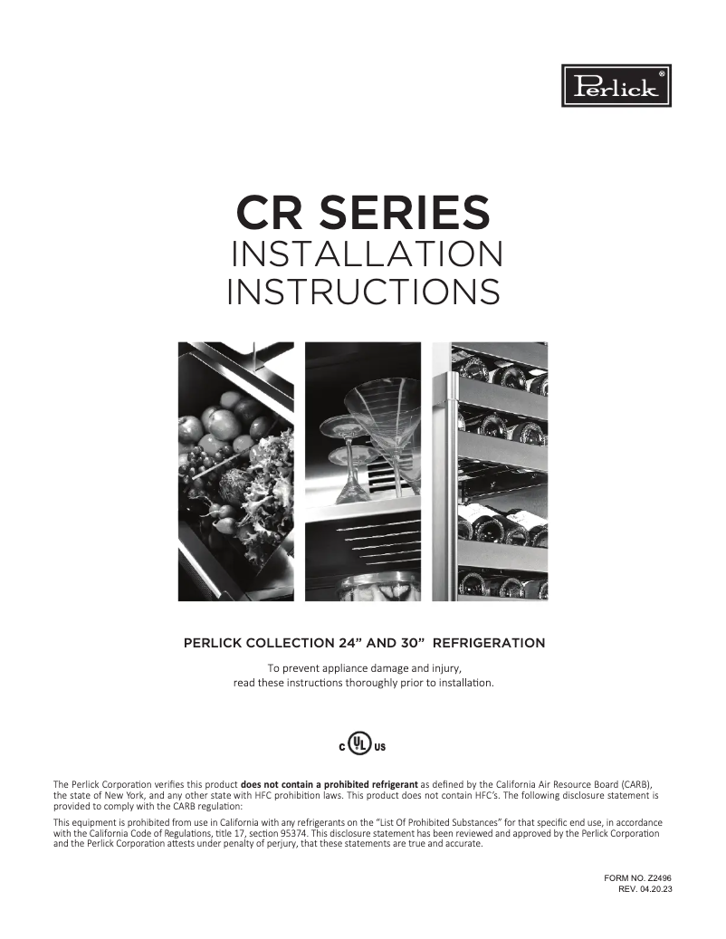 Página 1 del manual Manual de uso y mantenimiento Perlick CR24F-1-2R