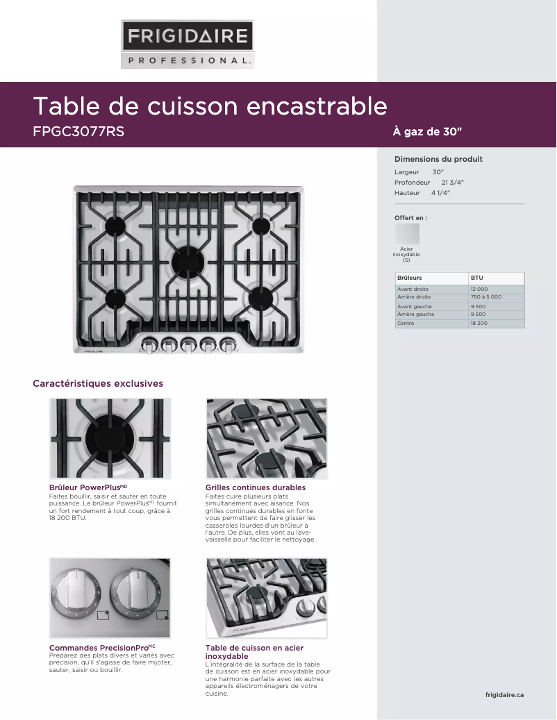 Image de la première page du manuel de l'appareil FPGC3077RS