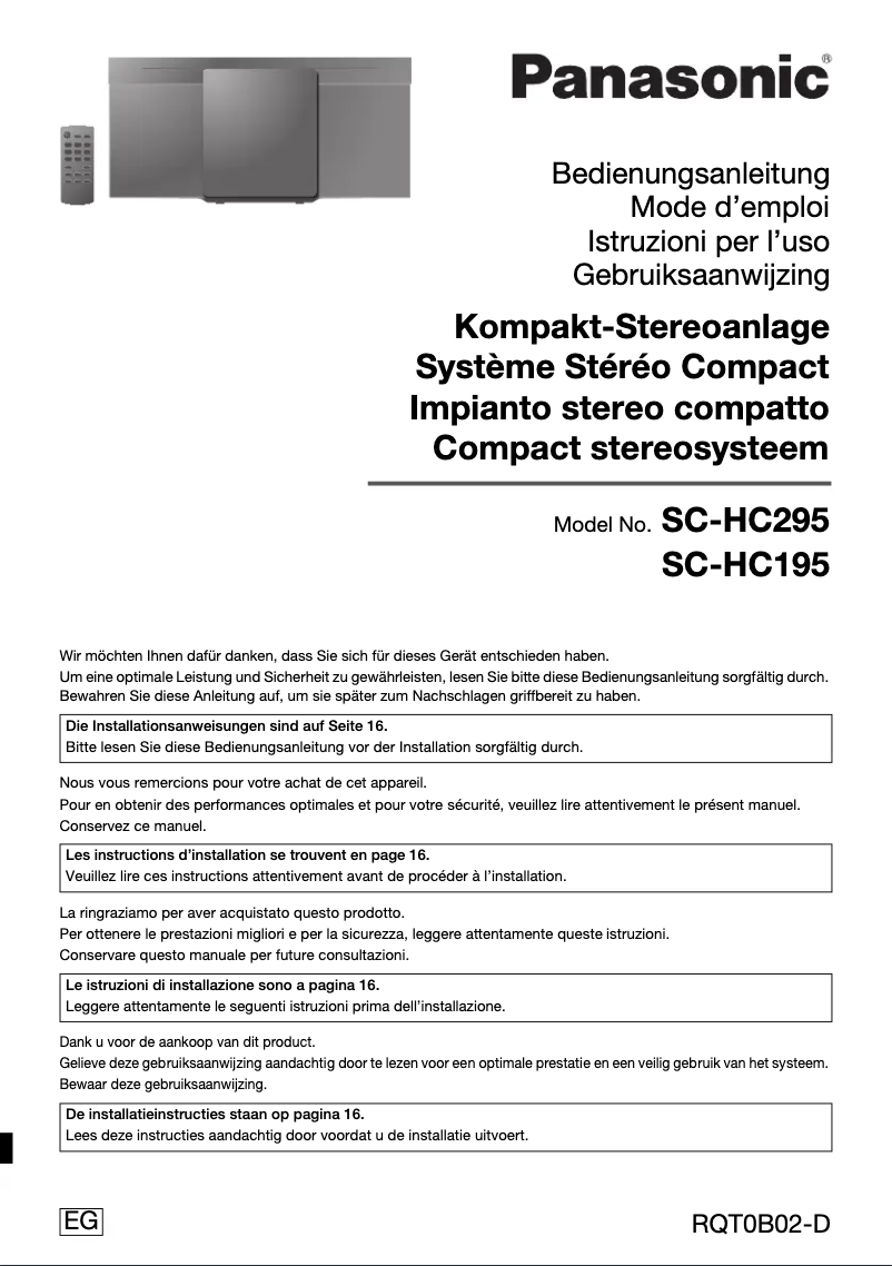 Page 1 de la notice Manuel utilisateur Panasonic SC-HC195