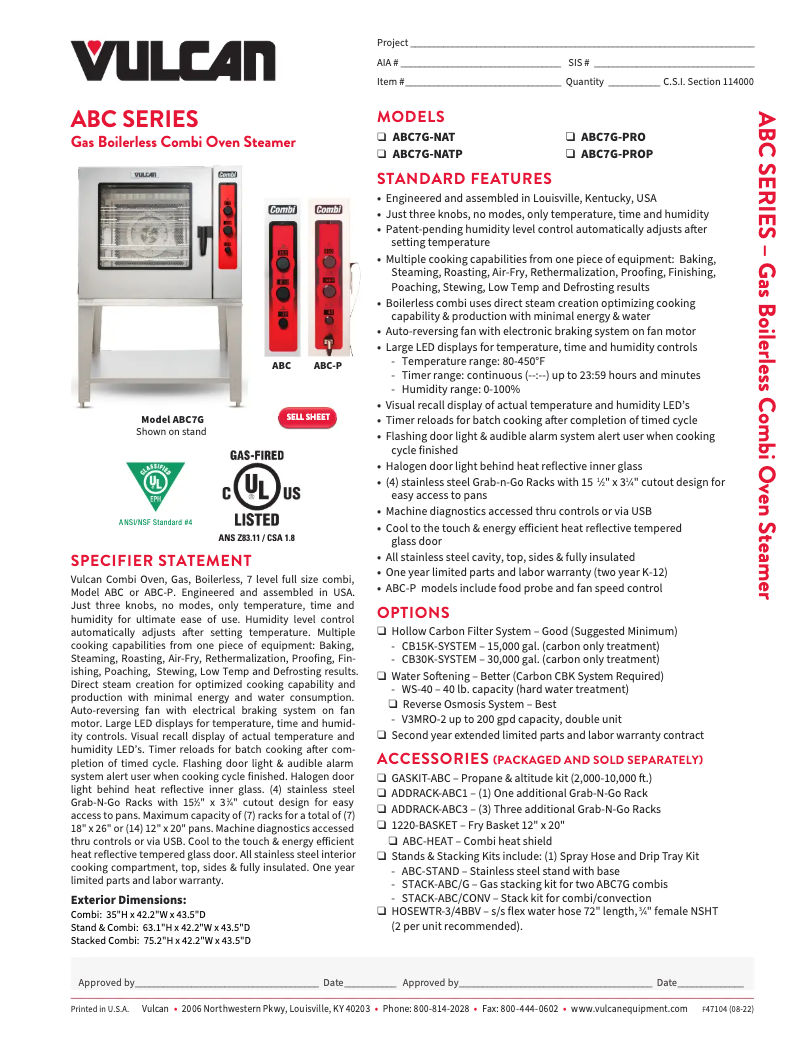 Page 1 de la notice Fiche technique Vulcan ABC7G-P