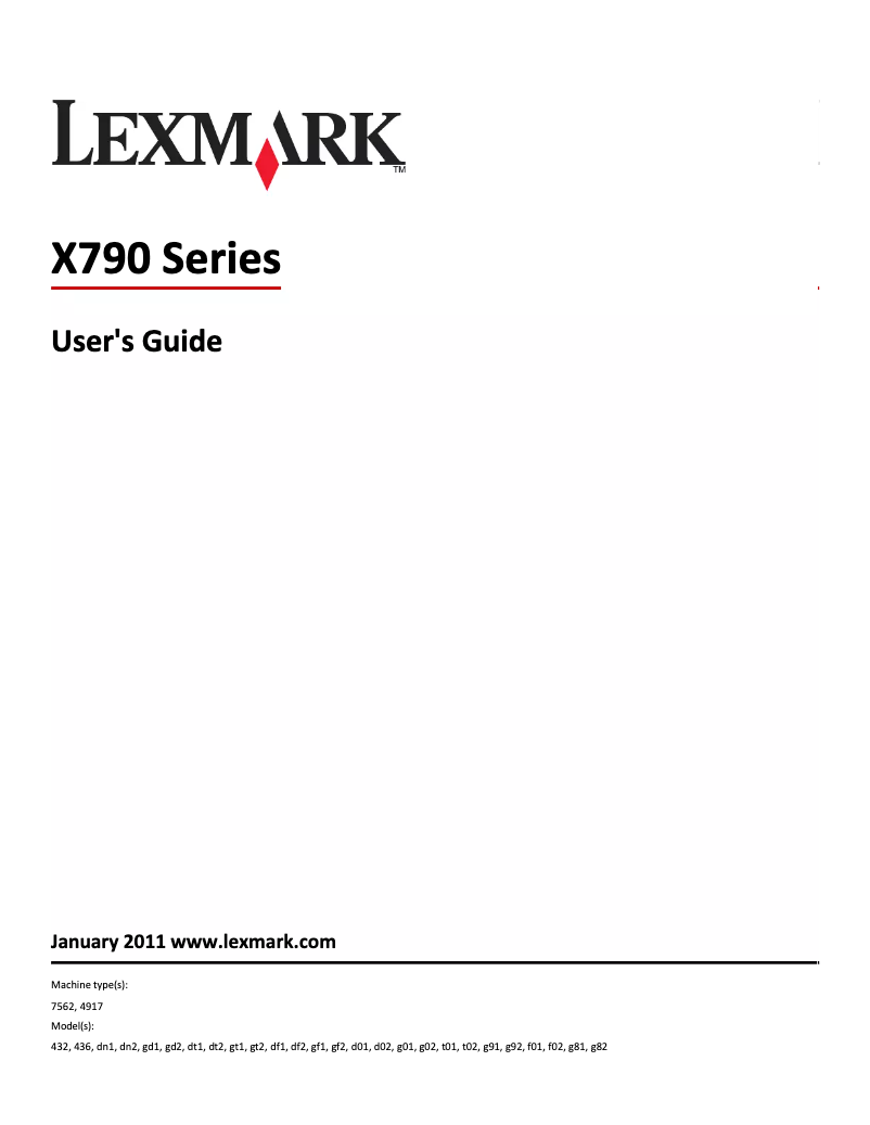 Page 1 de la notice Manuel utilisateur Lexmark X792de