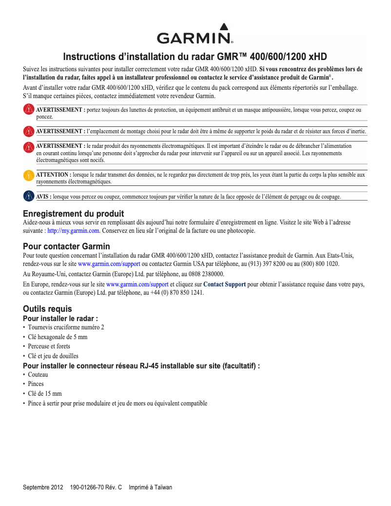Page 1 de la notice Guide d'installation Garmin GMR 606