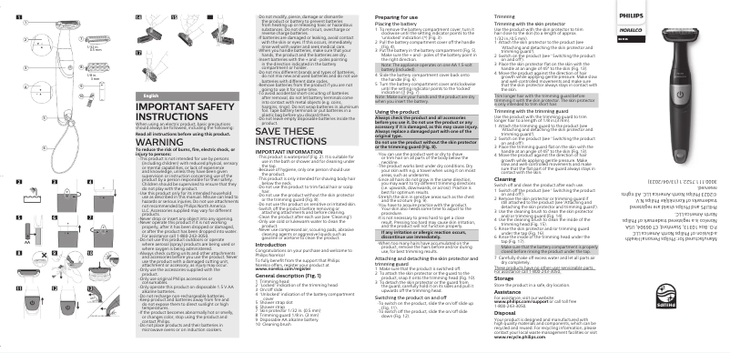 Page 1 de la notice Manuel utilisateur Philips Norelco Bodygroom 1100 BG1026