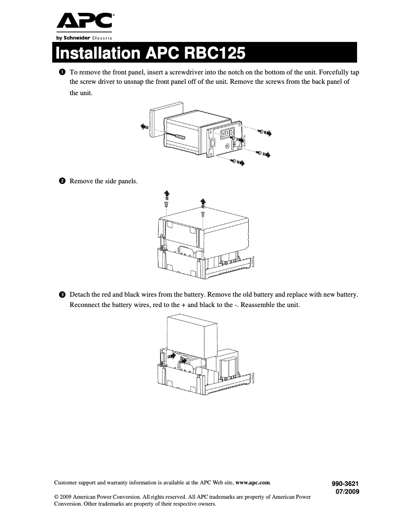 Page 1 de la notice Manuel utilisateur APC APCRBC125