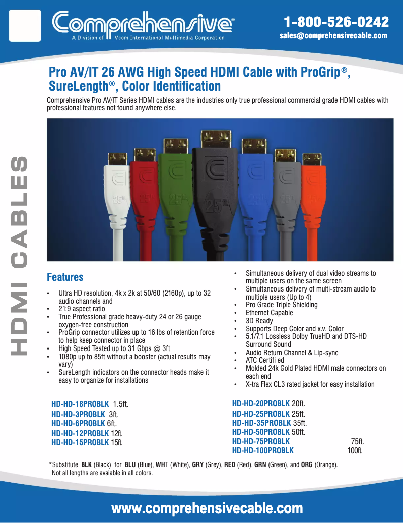 Page 1 de la notice Manuel utilisateur Comprehensive HD-HD-75PROBLK