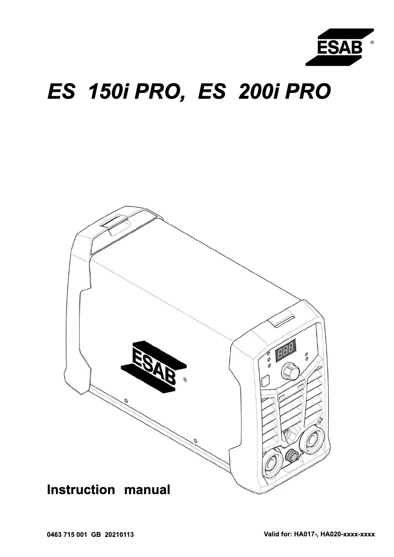 Page n°1 - Manuel utilisateur Esab ES150i PRO