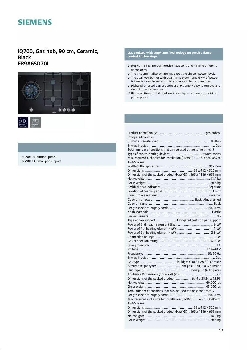 Image de la première page du manuel de l'appareil ER9A6SD70I
