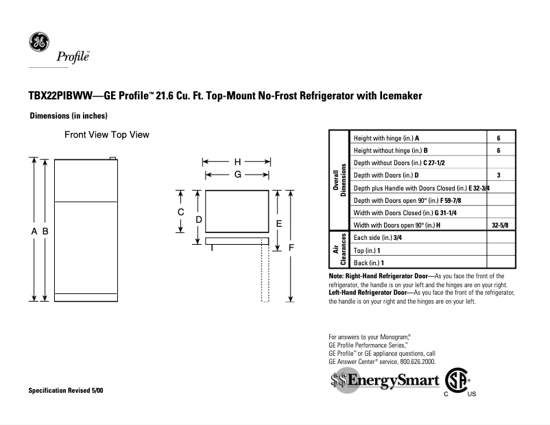 Imagen de la primera página del manual del dispositivo Profile TBX22PIBWW