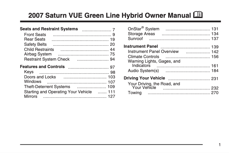 Page 1 de la notice Manuel utilisateur Saturn Vue (2006)