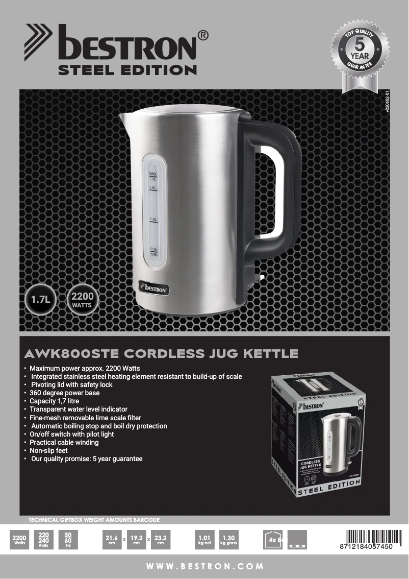 Page 1 de la notice Manuel utilisateur Bestron AWK800STE