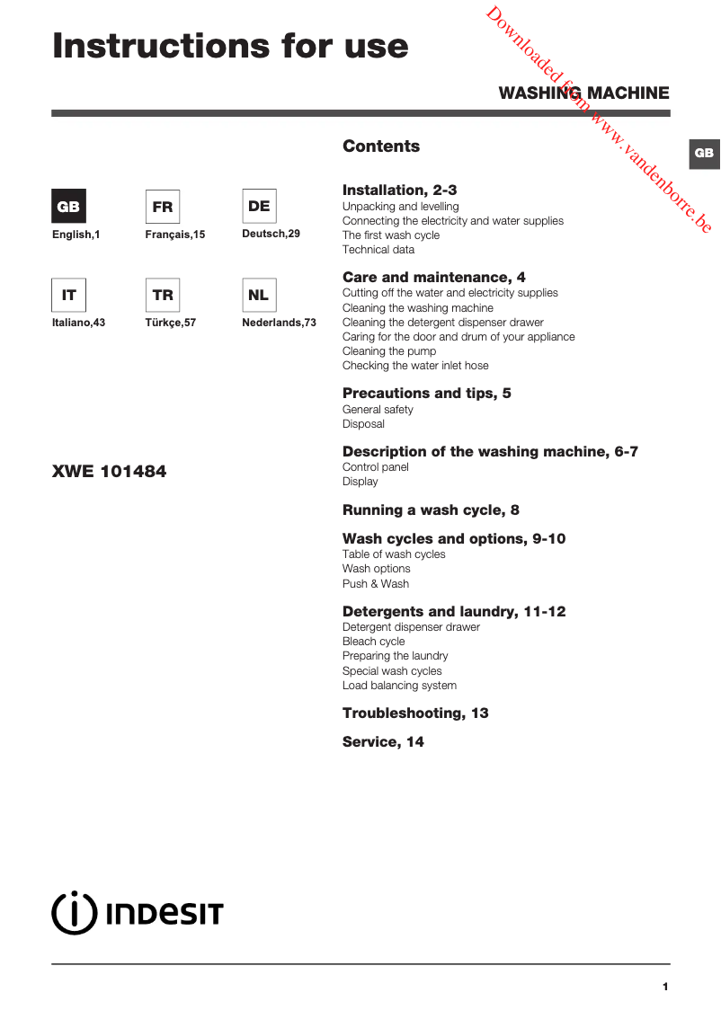 Imagen de la primera página del manual del dispositivo XWE 101484X WSSS EU