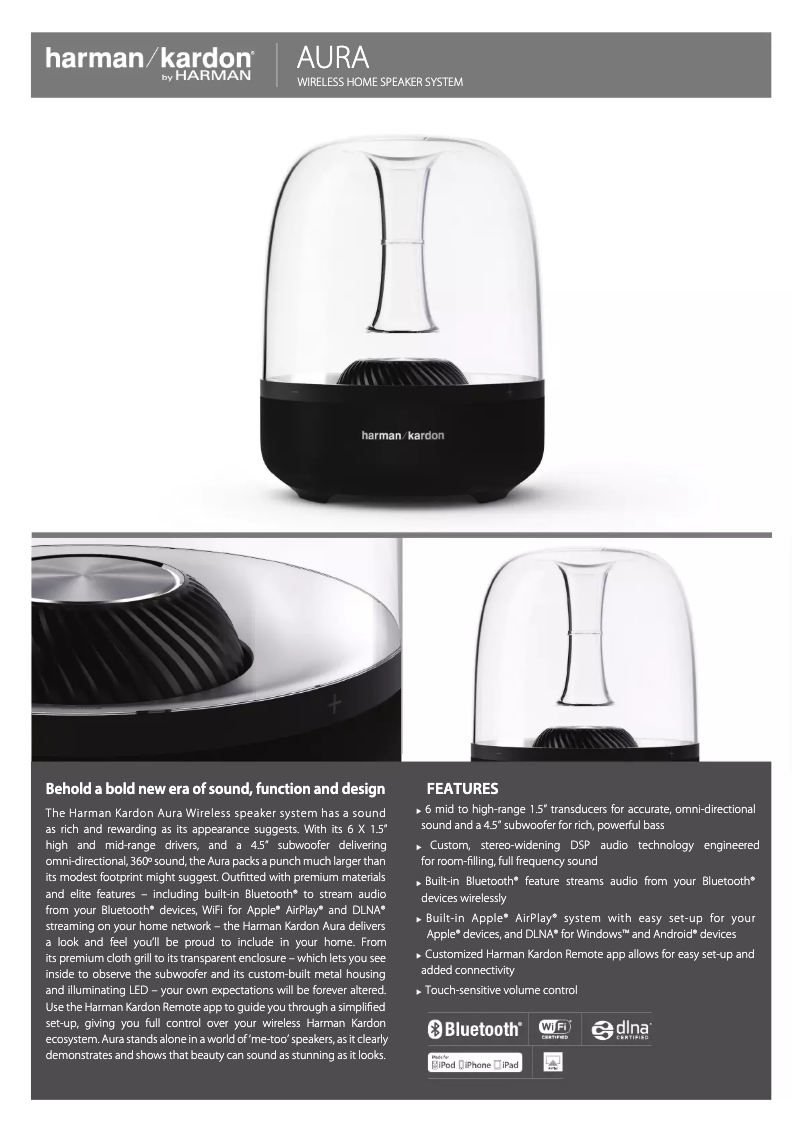 Página 1 del manual Ficha técnica Harman Kardon Aura