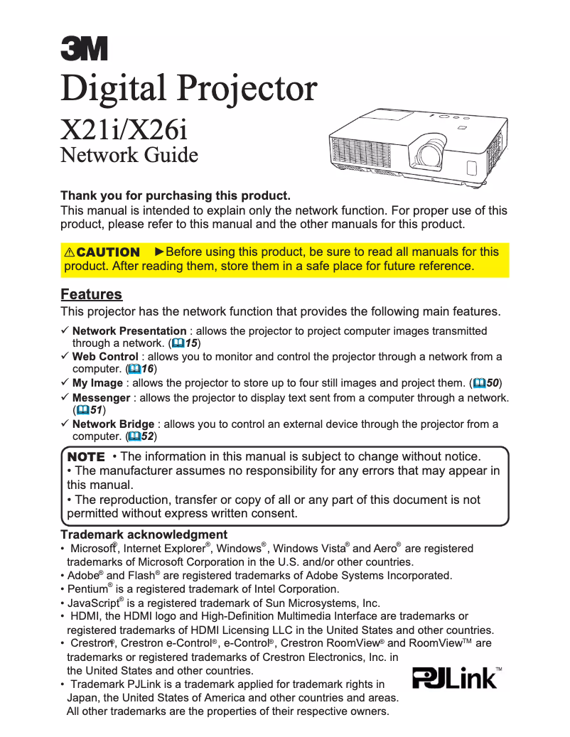 Page n°1 - Manuel utilisateur 3M X26i