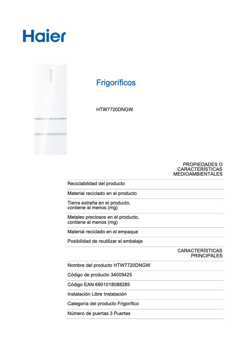 Page 1 de la notice Label énergétique Haier HTR7720DNGW