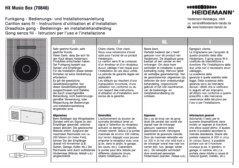 Page 1 de la notice Manuel utilisateur Heidemann 70846