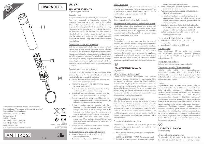 Page 1 de la notice Manuel utilisateur Livarno Lux IAN 114063