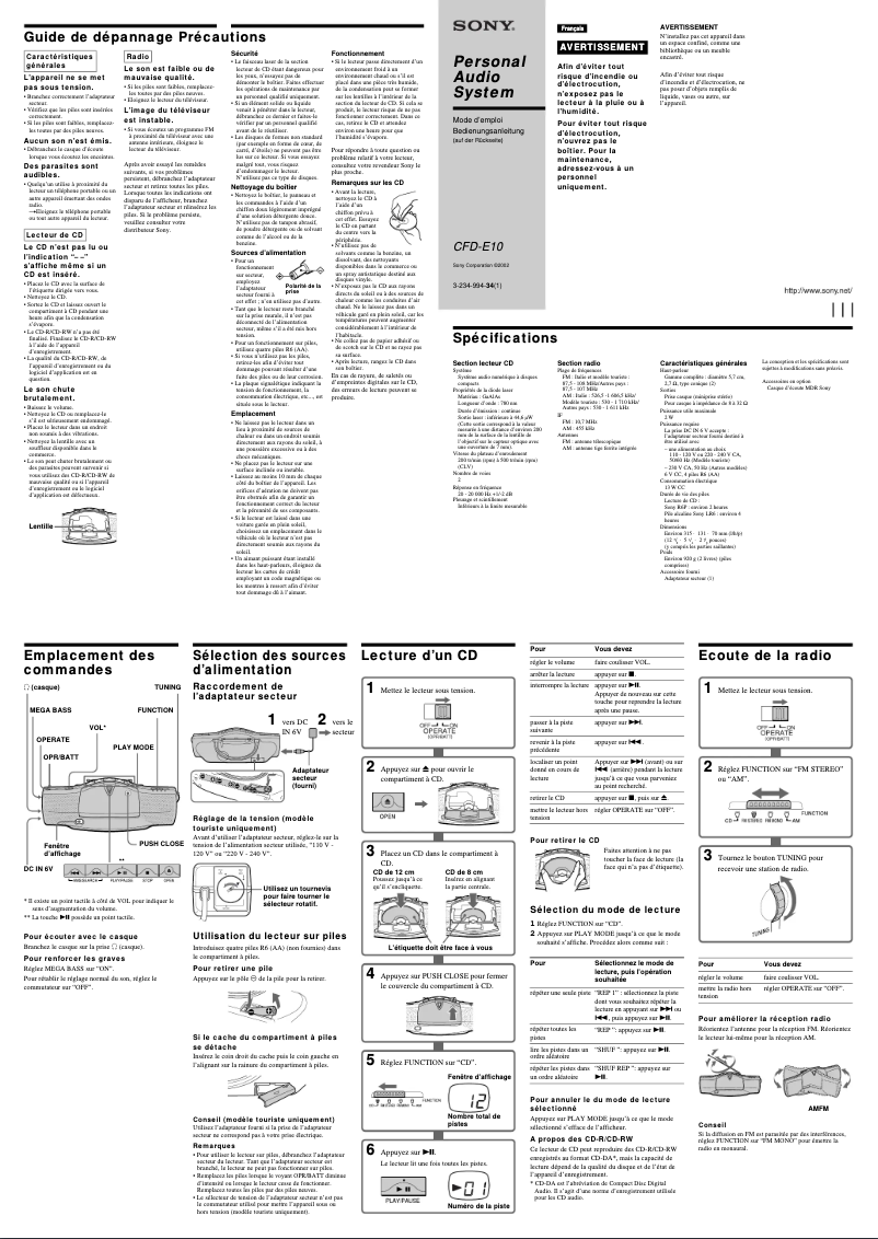 Image de la première page du manuel de l'appareil CFD-E10