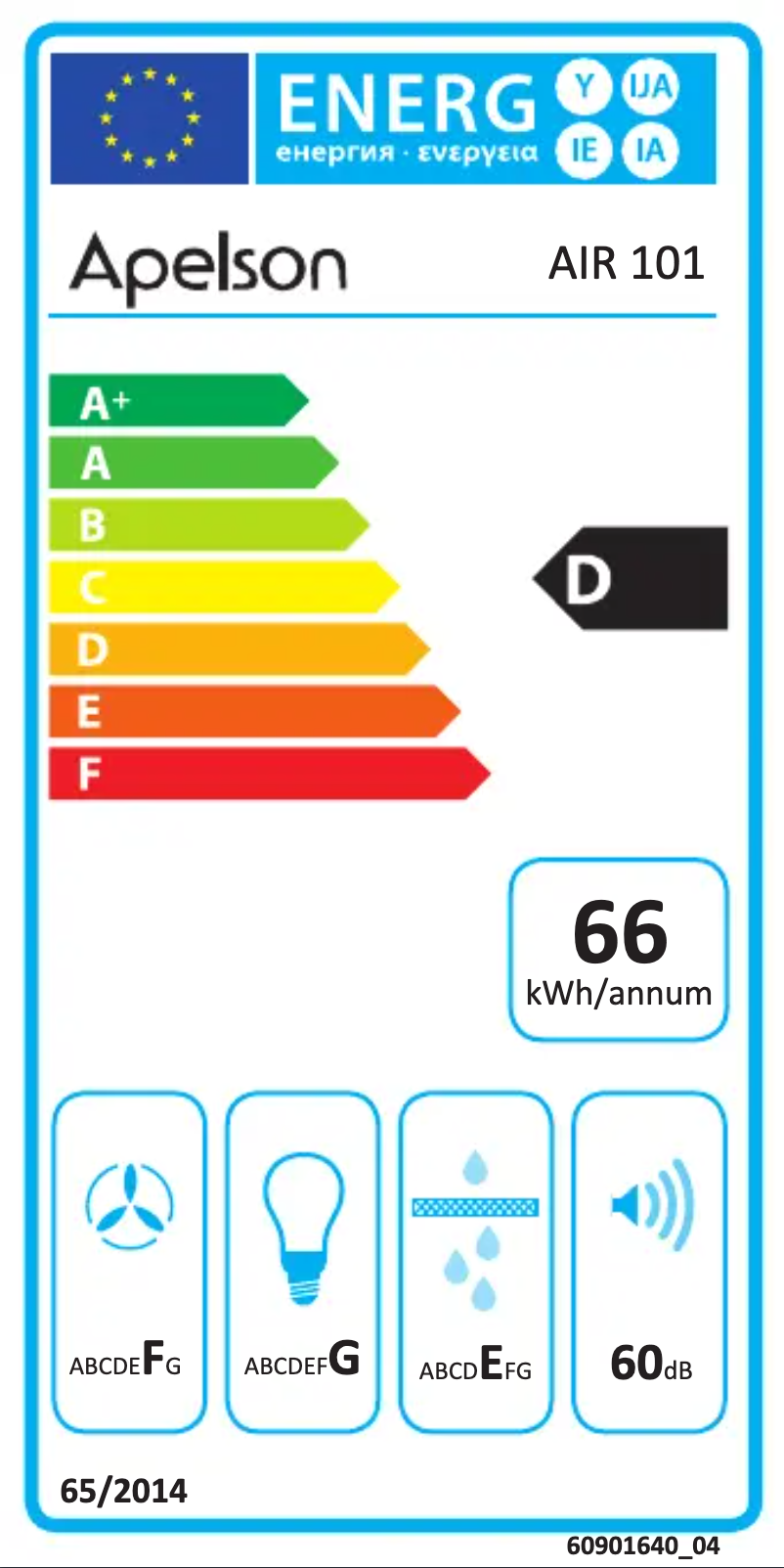 Page 1 de la notice Label énergétique Apelson AIR 101