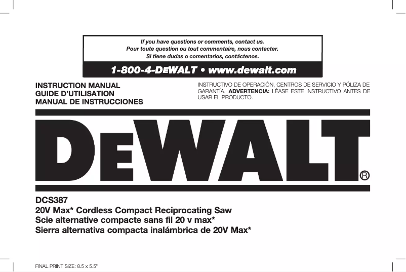 Page n°1 - Manuel utilisateur DeWalt DCS387D1
