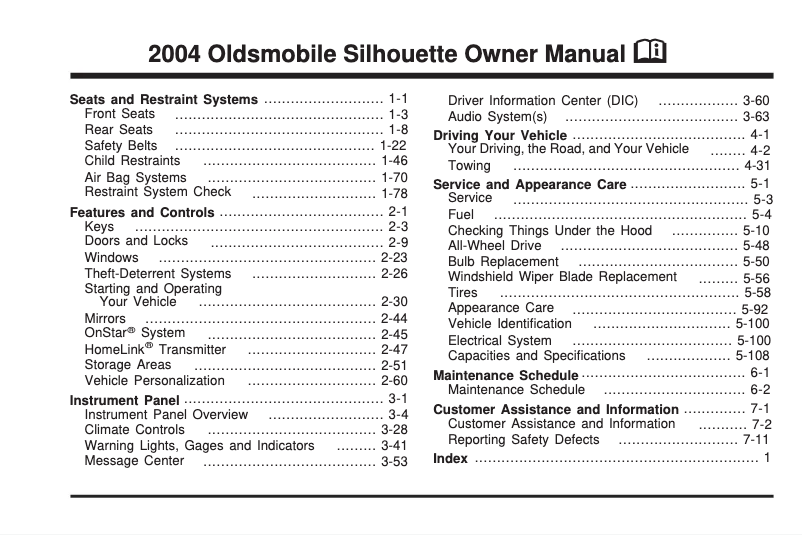 Page n°1 - Manuel utilisateur Oldsmobile Bravada (2004)