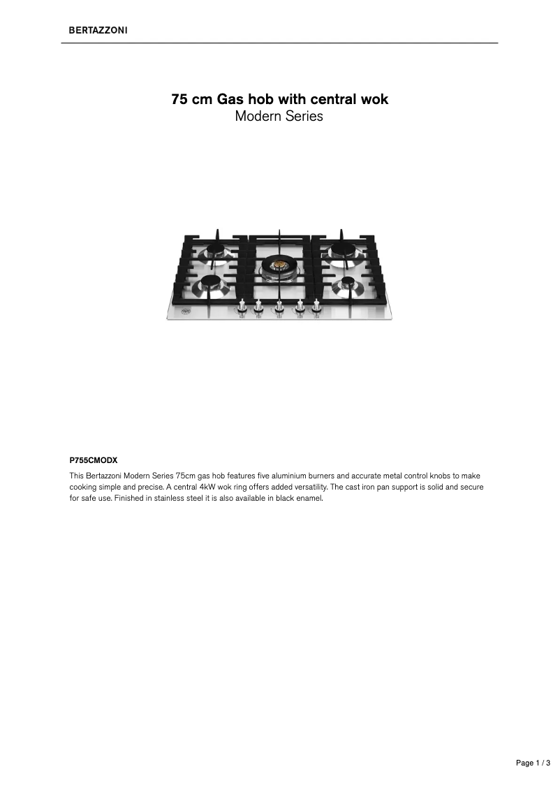 Page 1 de la notice Fiche technique Bertazzoni P755CMODX