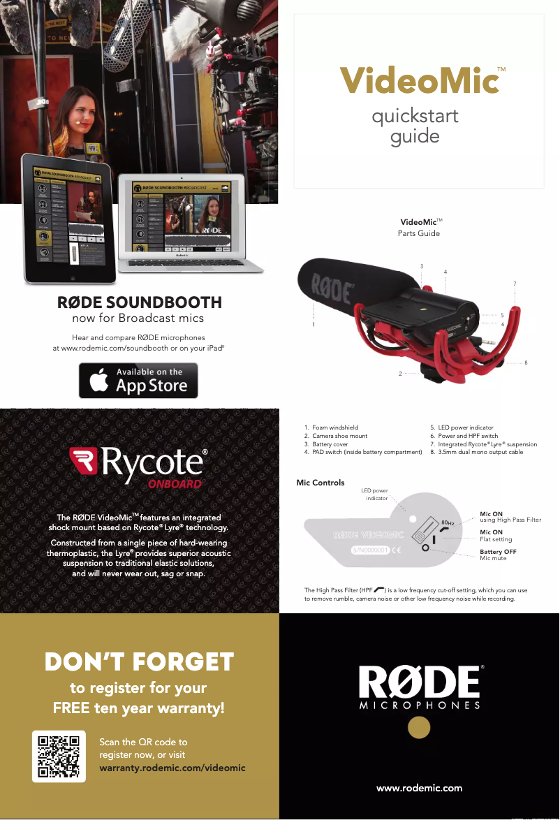 Image de la première page du manuel de l'appareil VideoMic Rycote