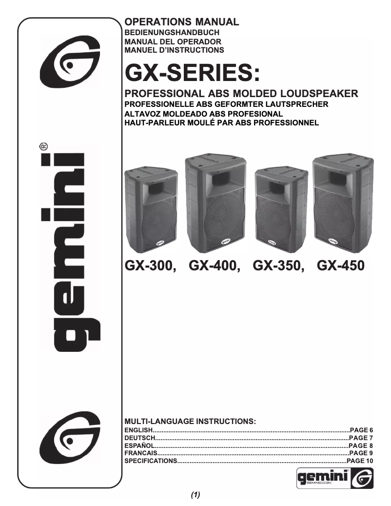 Page 1 de la notice Manuel utilisateur Gemini GX-350