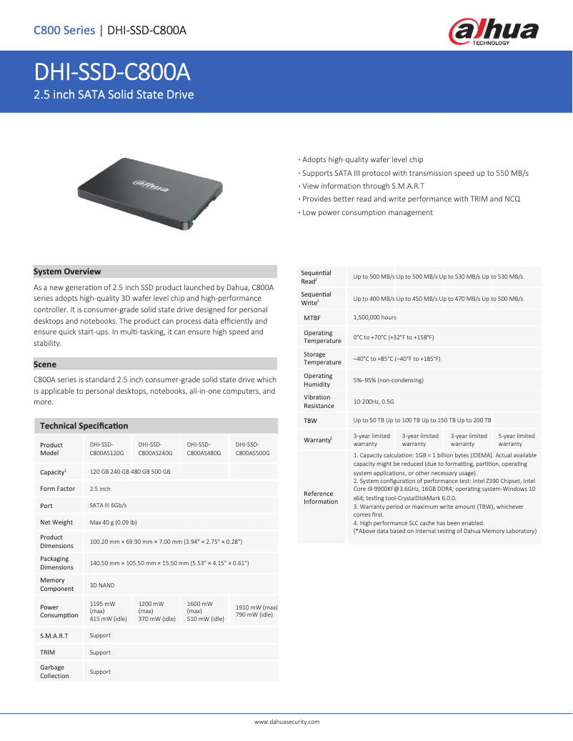 Page n°1 - Fiche technique Dahua Technology SSD-C800AS240G