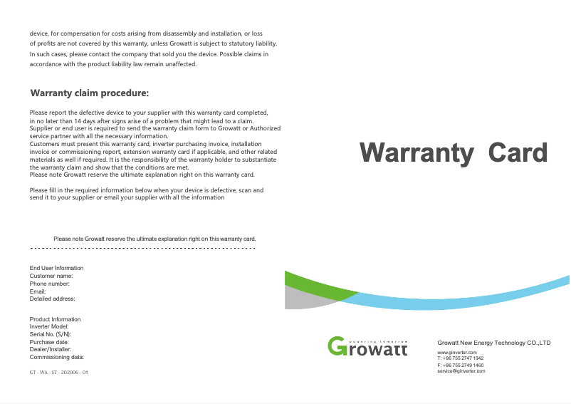 Página 1 del manual Guía de instalación Growatt MIC 3000TL-X