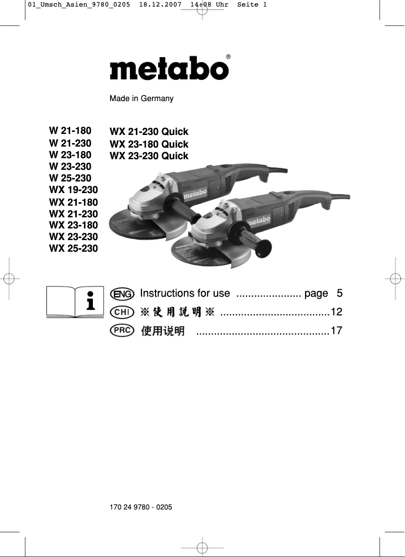 Page 1 of the manual User Manual Metabo W 23-230