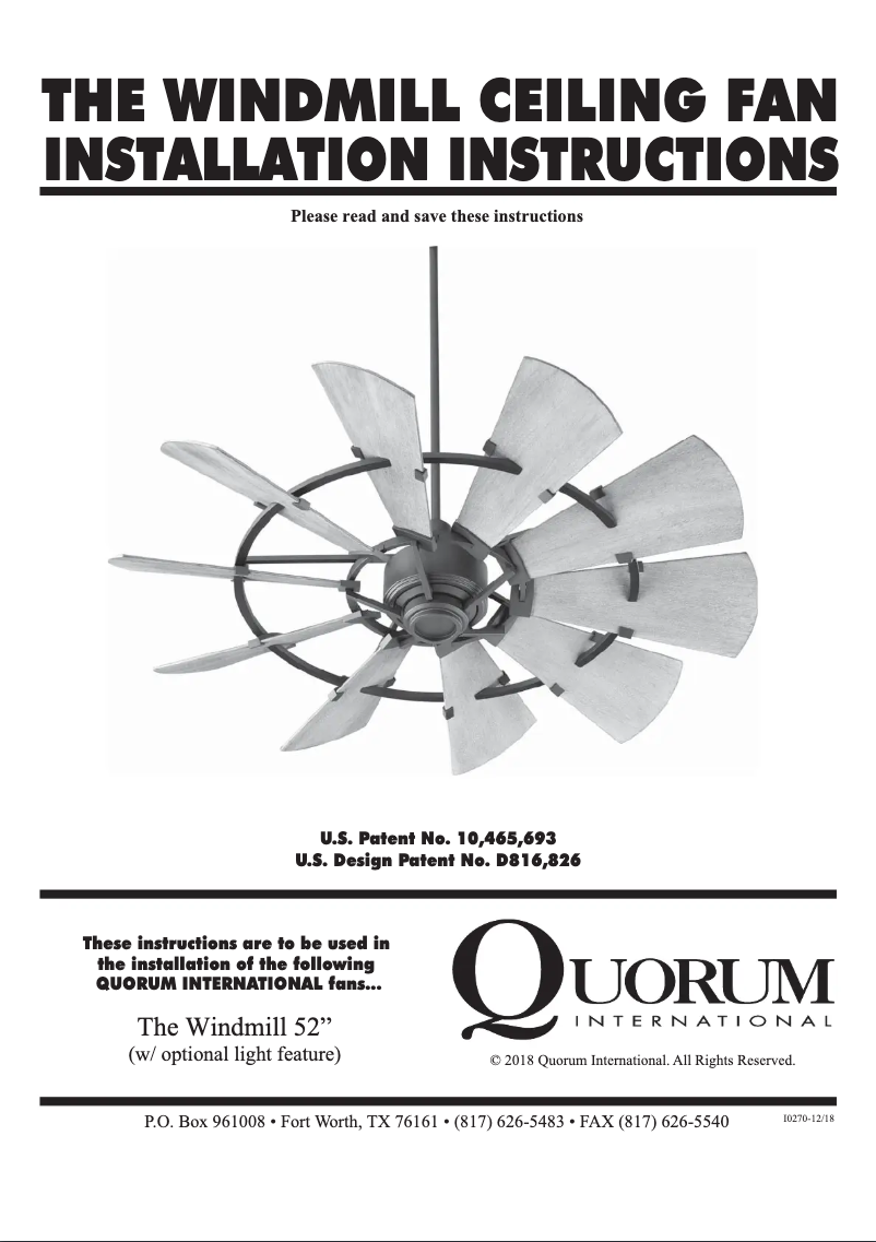 Image de la première page du manuel de l'appareil Windmill 95210-9