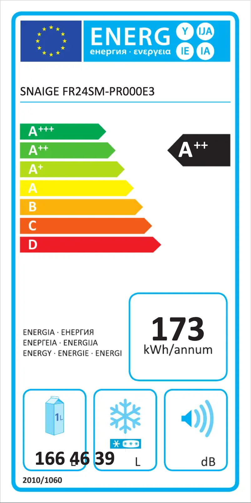Página 1 del manual Etiqueta energética Snaigė Retro FR24SM-PR000E3