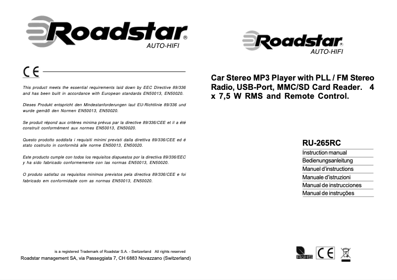 Page 1 de la notice Mode d'emploi Roadstar RU-265RC