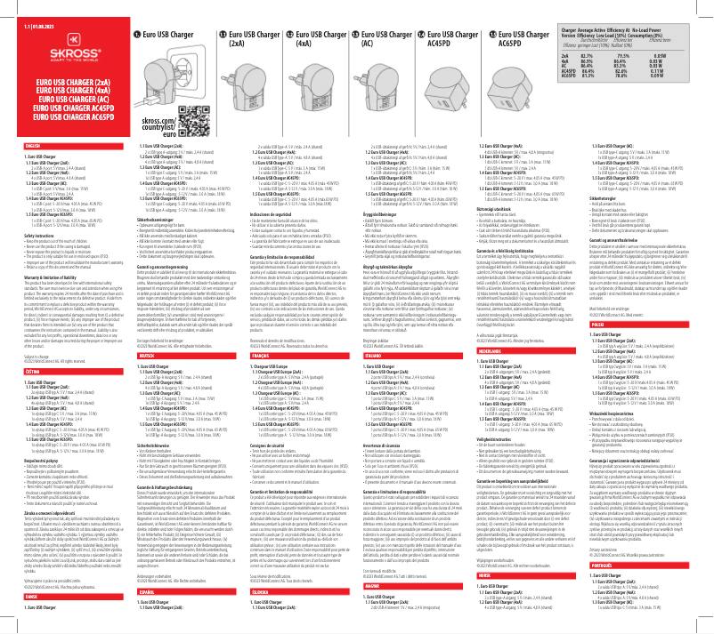 Page 1 de la notice Manuel utilisateur Skross Euro USB Charger AC45PD