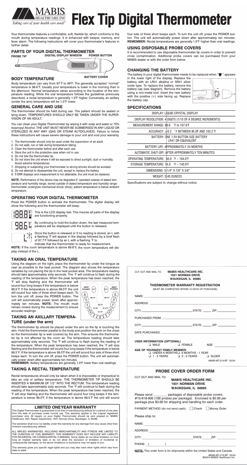 Page 1 de la notice Manuel utilisateur Mabis Flex Tip