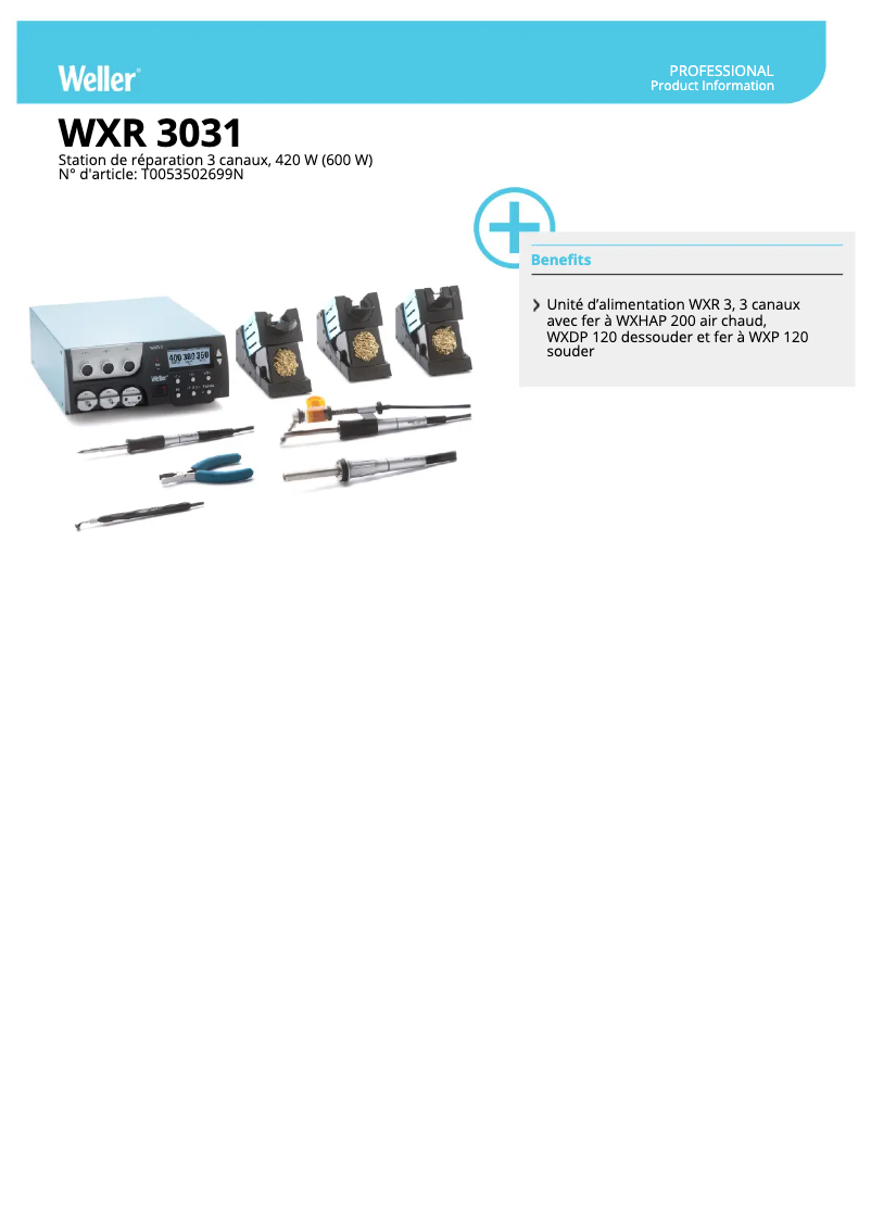 Page 1 de la notice Fiche technique Weller WXR 3031