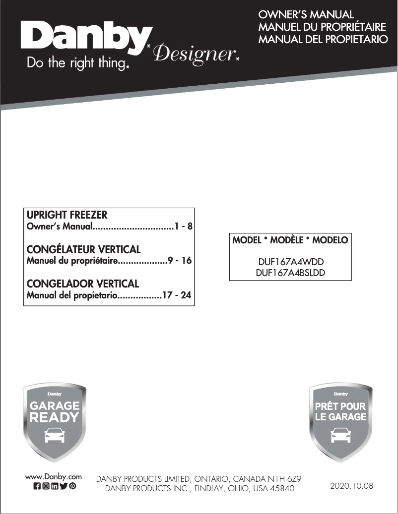 Page n°1 - Manuel utilisateur Danby DUF167A4BSLDD