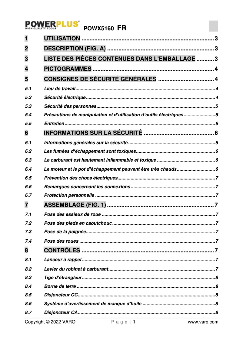 Image de la première page du manuel de l'appareil POWX5160