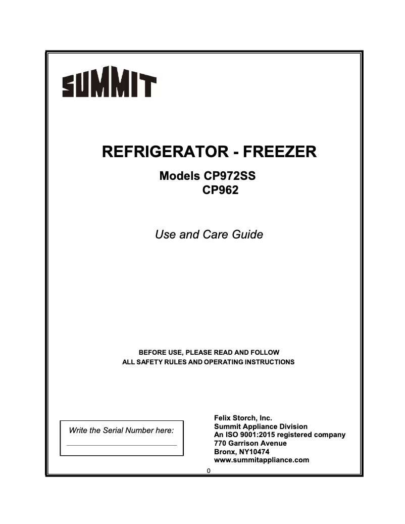 Page 1 de la notice Manuel utilisateur Summit CP962