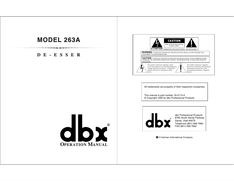 Page 1 de la notice Manuel utilisateur DBX 263A