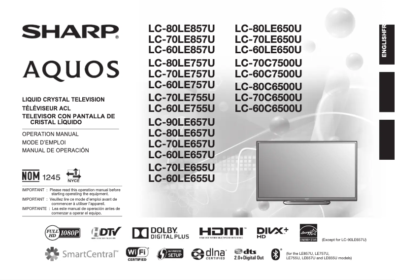 Page 1 de la notice Manuel utilisateur Sharp Aquos LC-70LE657U