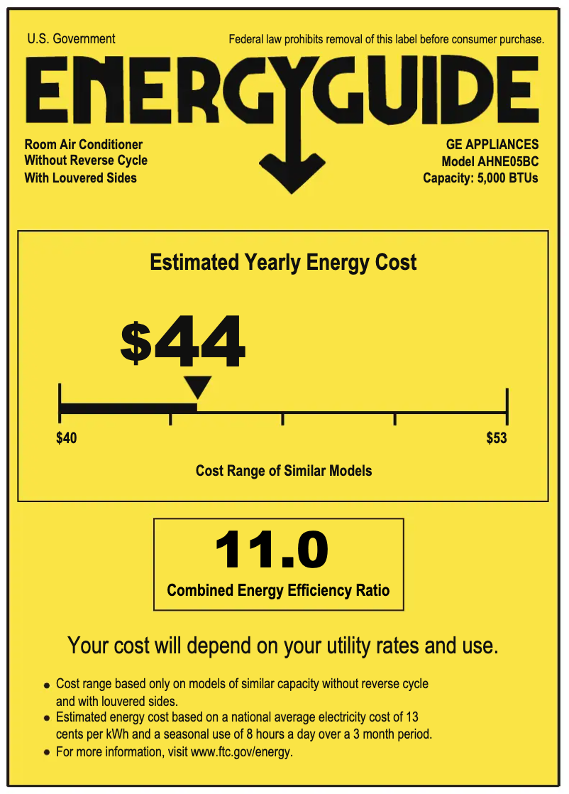Página 1 del manual Etiqueta energética GE AHNE05BC