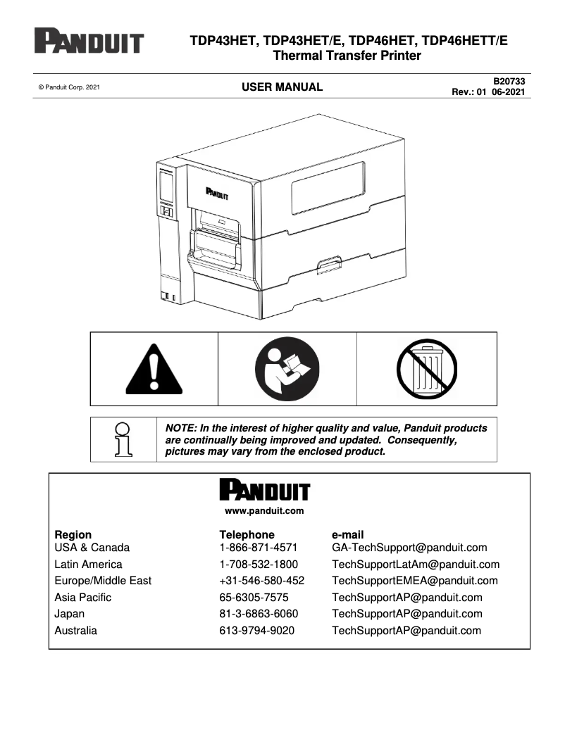 Page 1 de la notice Manuel utilisateur Panduit TDP46HET