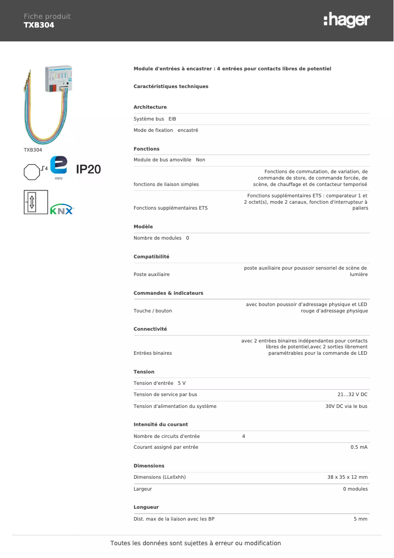 Image de la première page du manuel de l'appareil TXB304