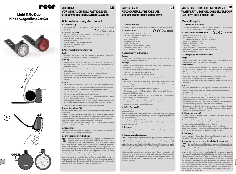Página 1 del manual Manual de usuario Reer Light & Go Duo 53151