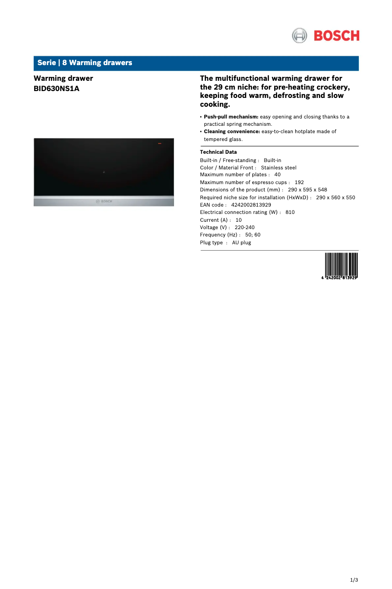 Page n°1 - Fiche technique Bosch BID630NS1A