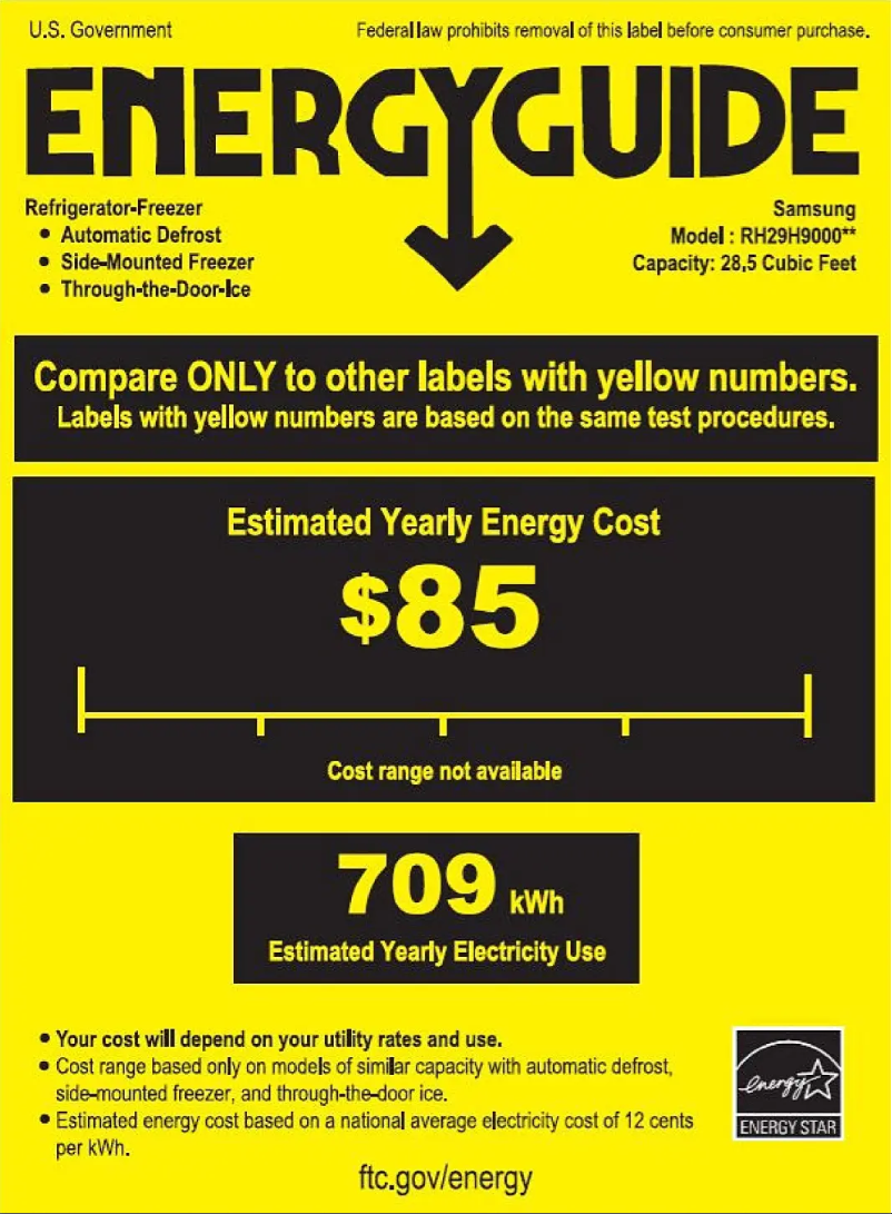 Page 1 de la notice Label énergétique Samsung RH29H9000