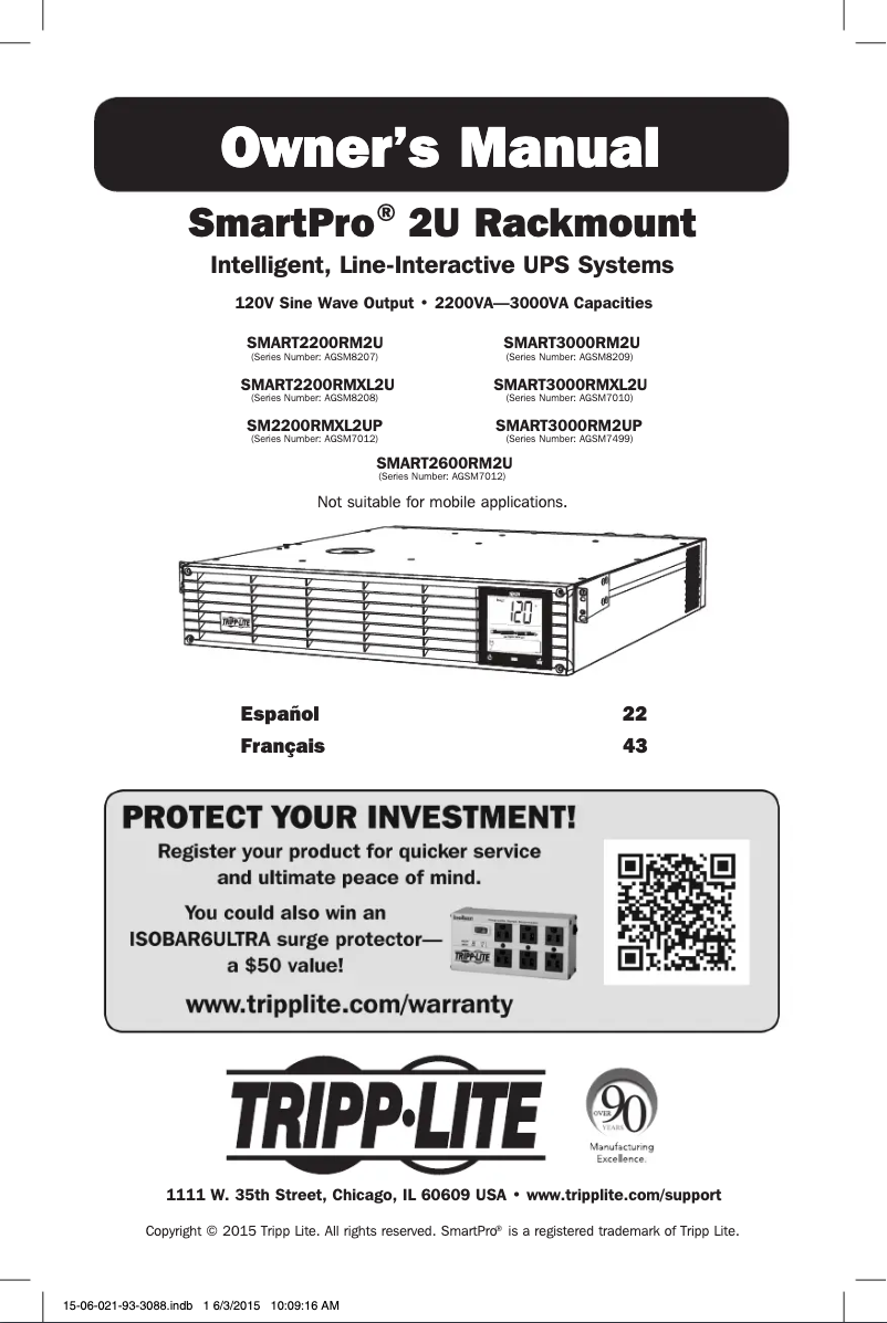 Page 1 de la notice Manuel utilisateur Tripp Lite SmartPro SMART2600RM2U